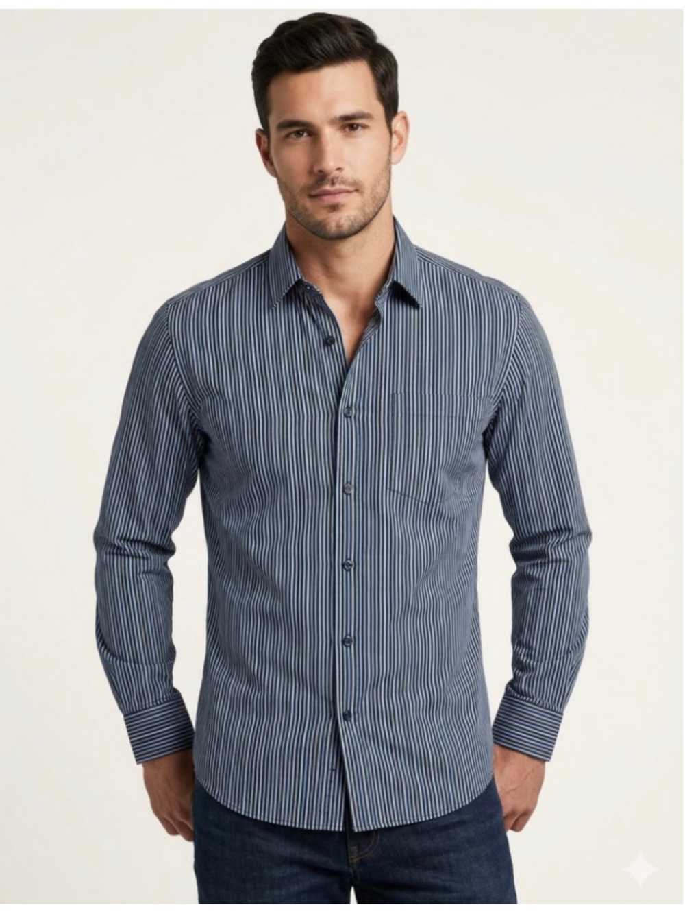 Men's Calvin Klein Casual Button Down Shirt, Size L, Black and Blue Striped 1962